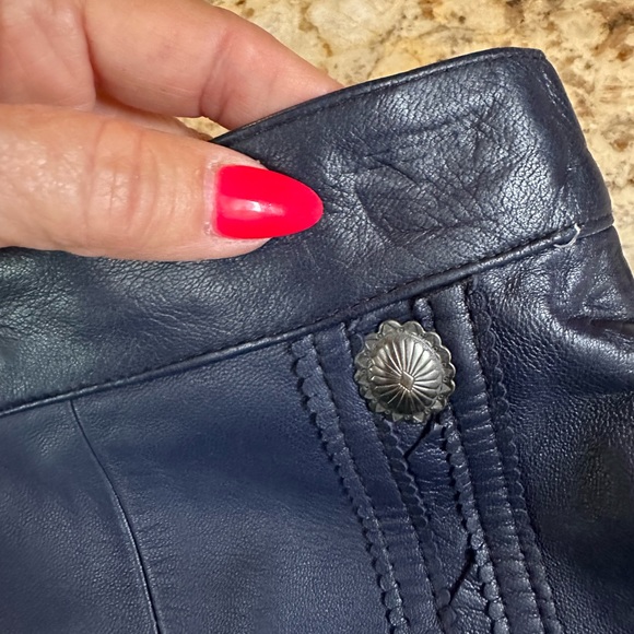 Continental baby soft lamb skin leather fringe skirt Indigo blue. NWOT cowgirl - Picture 14 of 15